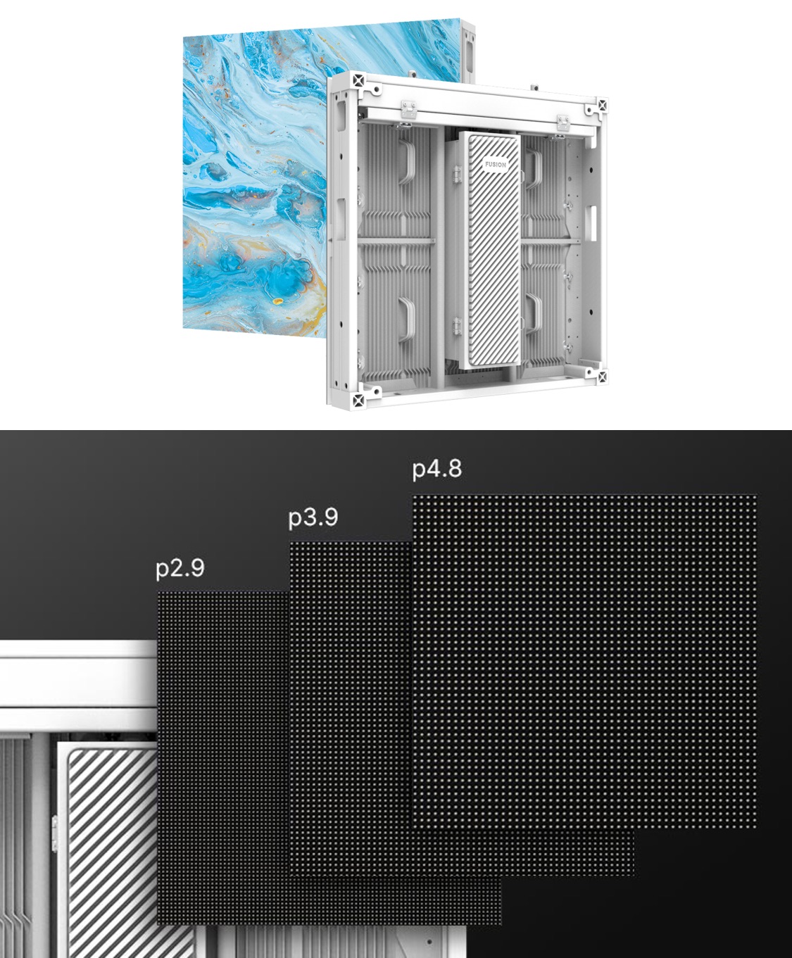 Fusion Fine LED panels for outdoor use with fine pixel pitch.